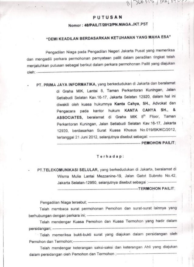 Putusan Pengadilan Niaga Jakarta Pusat Nomor: 48/PAILIT 