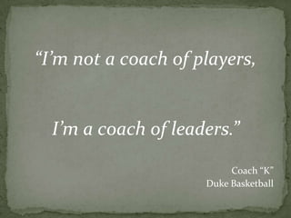 Coaching defined as . . .The term comes from a French word meaning, “to transport people from one place to another.”The Cambridge Dictionary (2006)Now the term is used to describe a person, a process, a role, and a profession.  A modern interpretation would refer to a person being moved to a higher level of competence, confidence, or performance.”Reiss (2007)