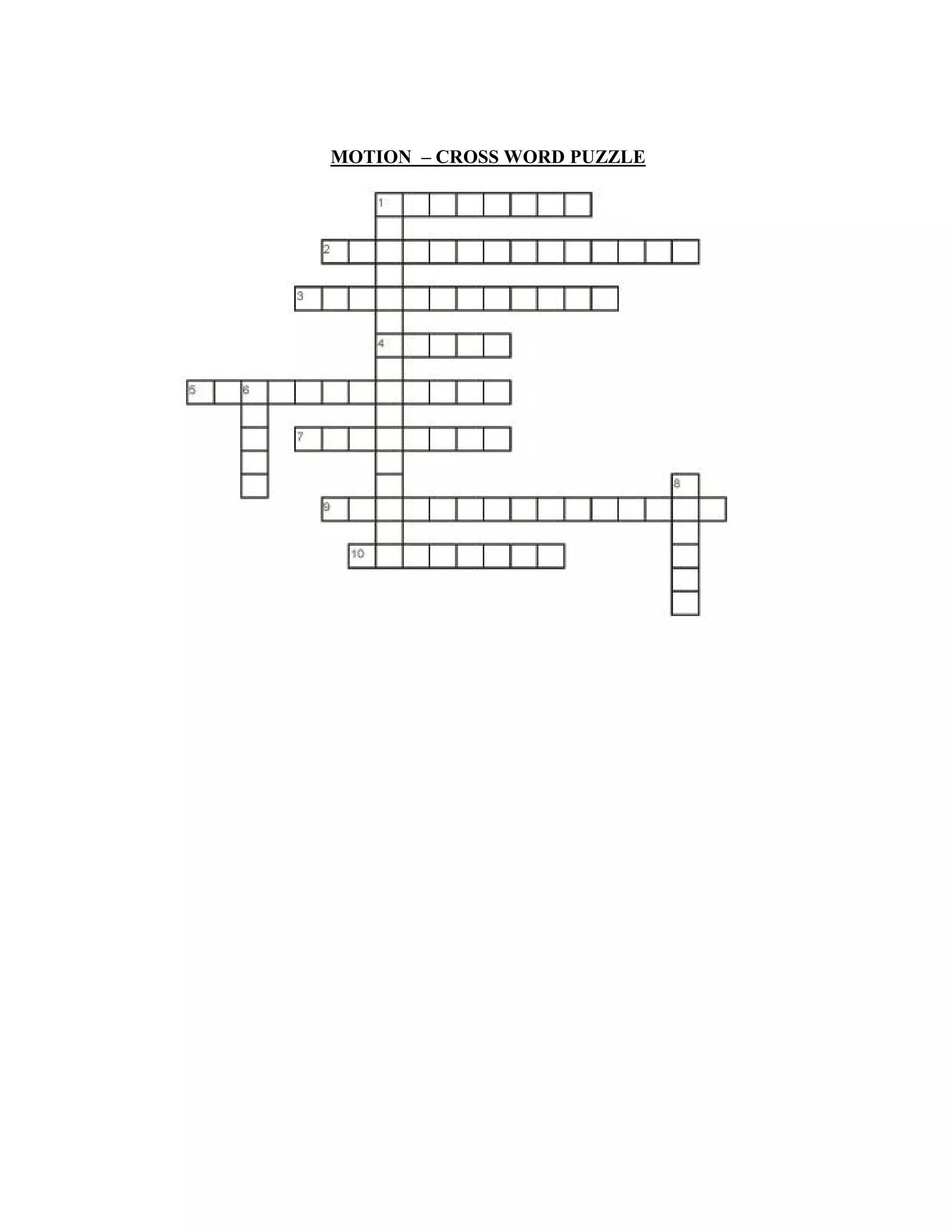 MOTION – CROSS WORD PUZZLE