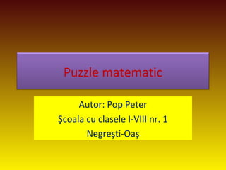 Puzzle matematic
Autor: Pop Peter
Şcoala cu clasele I-VIII nr. 1
Negreşti-Oaş
 