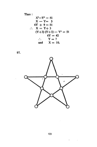 Then :

X —Y = 51
X — Y= 3
6Y + 9 = 51
X = Y+ 3
(Y+3) (Y+3) - Y
6Y = 42
Y= 7
and X = 10.
2

2

 
