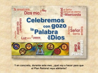 Y en concreto, durante este mes, ¿qué voy a hacer para que
              el Plan Pastoral vaya adelante?
 