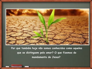 Fai clic per aggiungere del testo
Por que também hoje não somos conhecidos como aqueles
que se distinguem pelo amor? O que fizemos do
mandamento de Jesus?
 