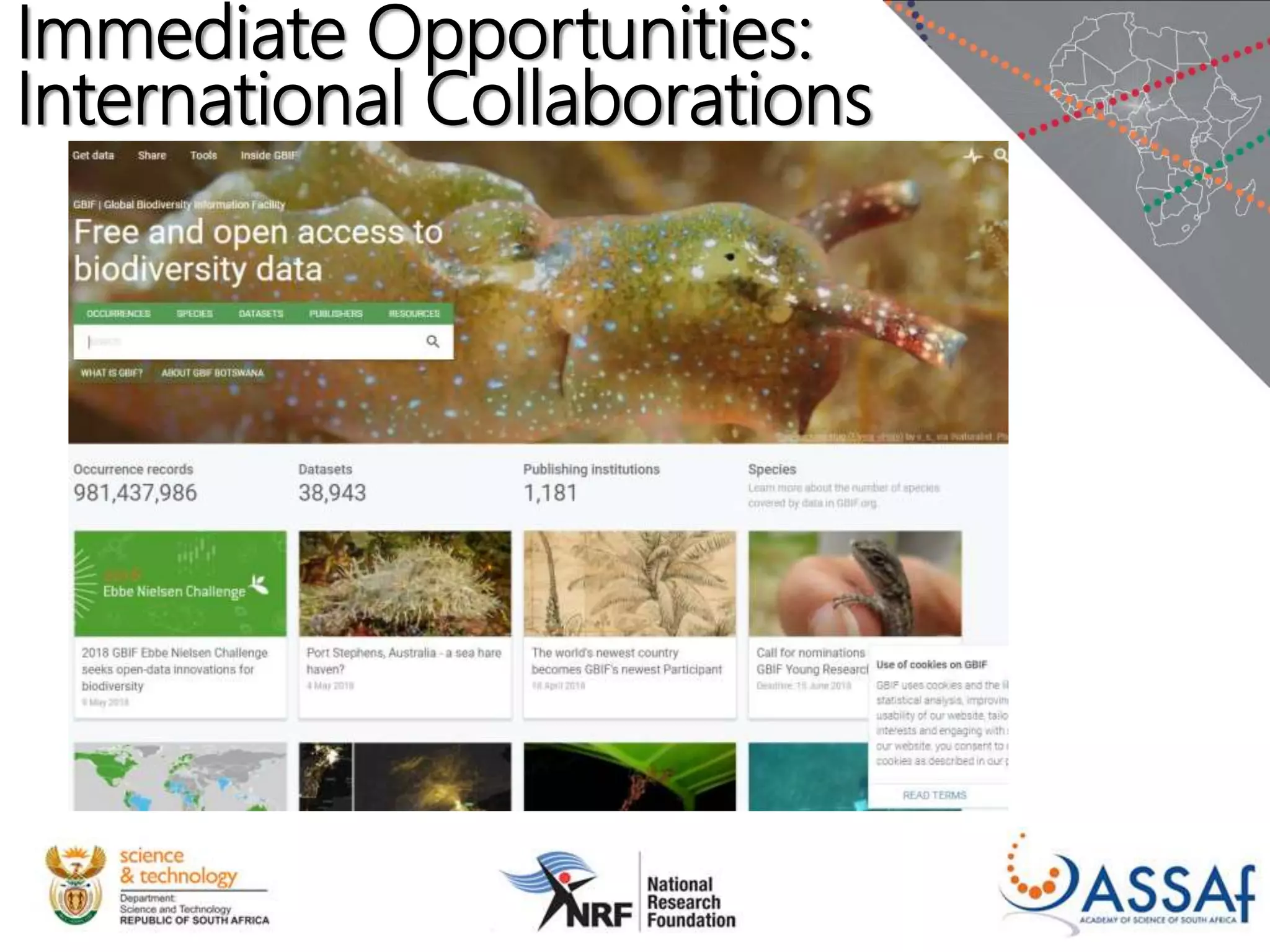 Immediate Opportunities:
International Collaborations
 