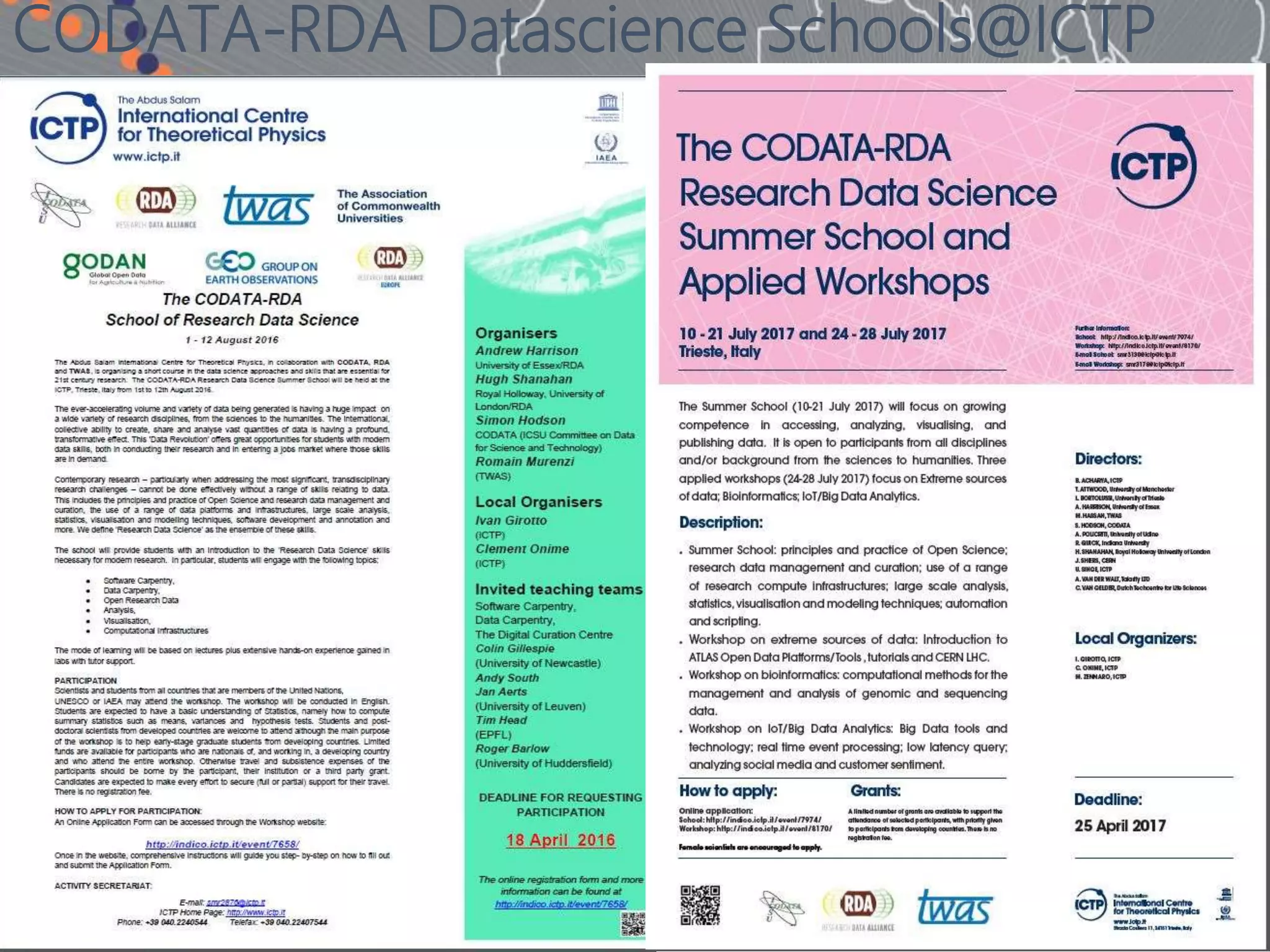 CODATA-RDA Datascience Schools@ICTP
 