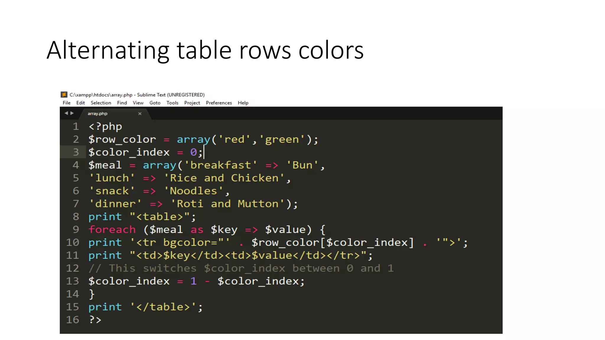 Alternating table rows colors
 