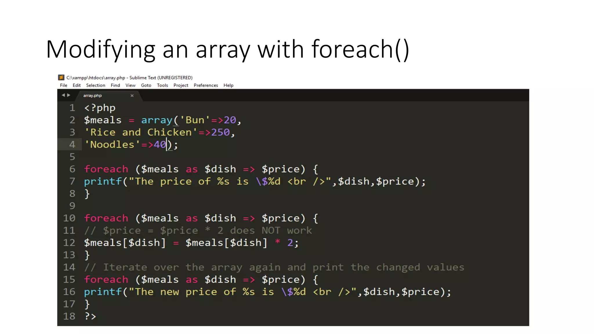 Modifying an array with foreach()
 