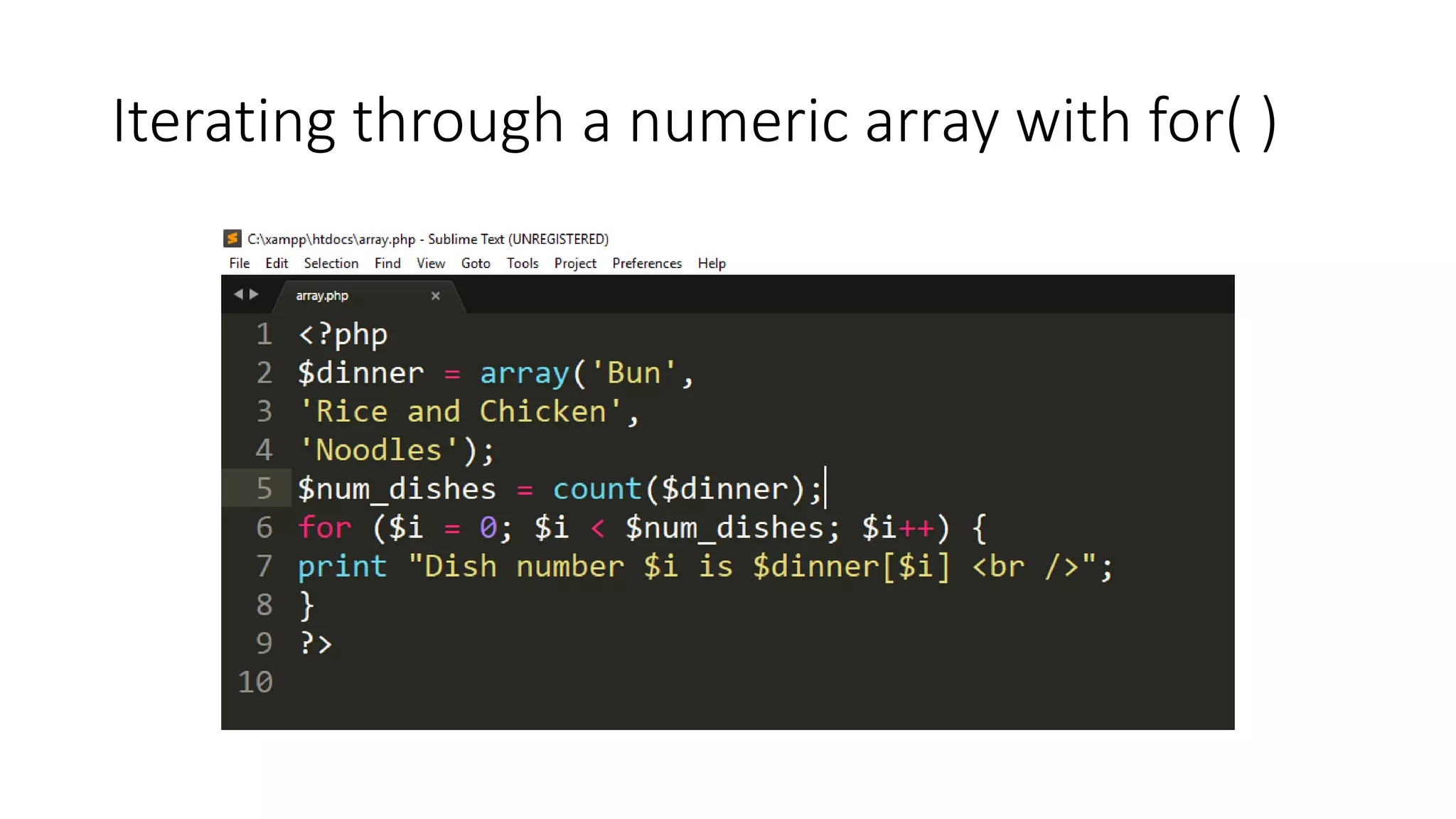Iterating through a numeric array with for( )
 