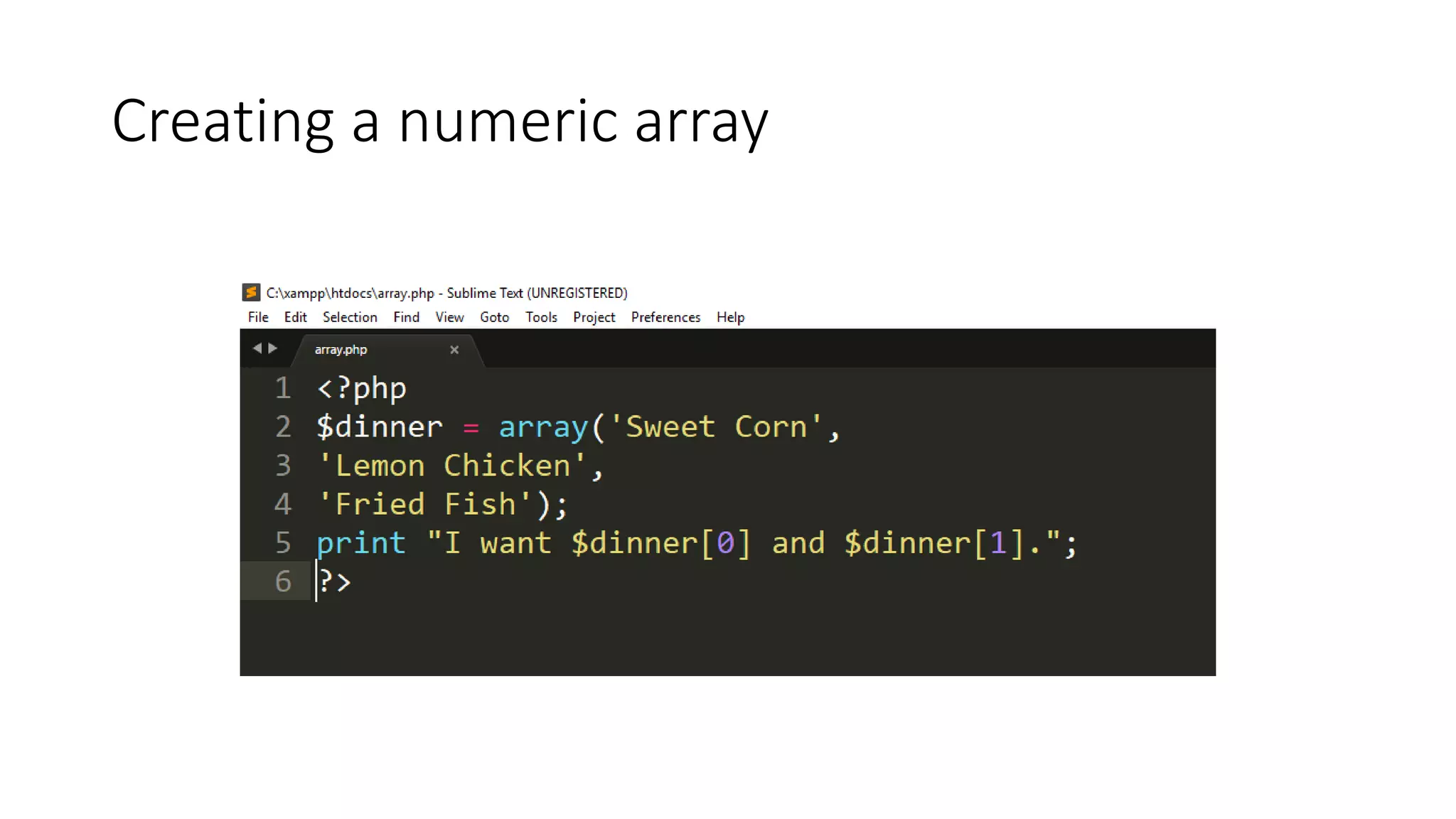 Creating a numeric array
 