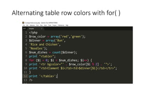 Alternating table row colors with for( )
 