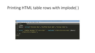 Printing HTML table rows with implode( )
 