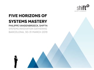 FIVE HORIZONS OF
SYSTEMS MASTERY
PHILIPPE VANDENBROECK, SHIFTN
SYSTEMS INNOVATION GATHERING
BARCELONA, 30-31 MARCH 2019
 