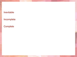 Inevitable
Incomplete
Complete
 