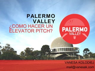 PALERMO VALLEY ¿C O MO HACER UN ELEVATOR PITCH? VANESA KOLODIEJ [email_address] 