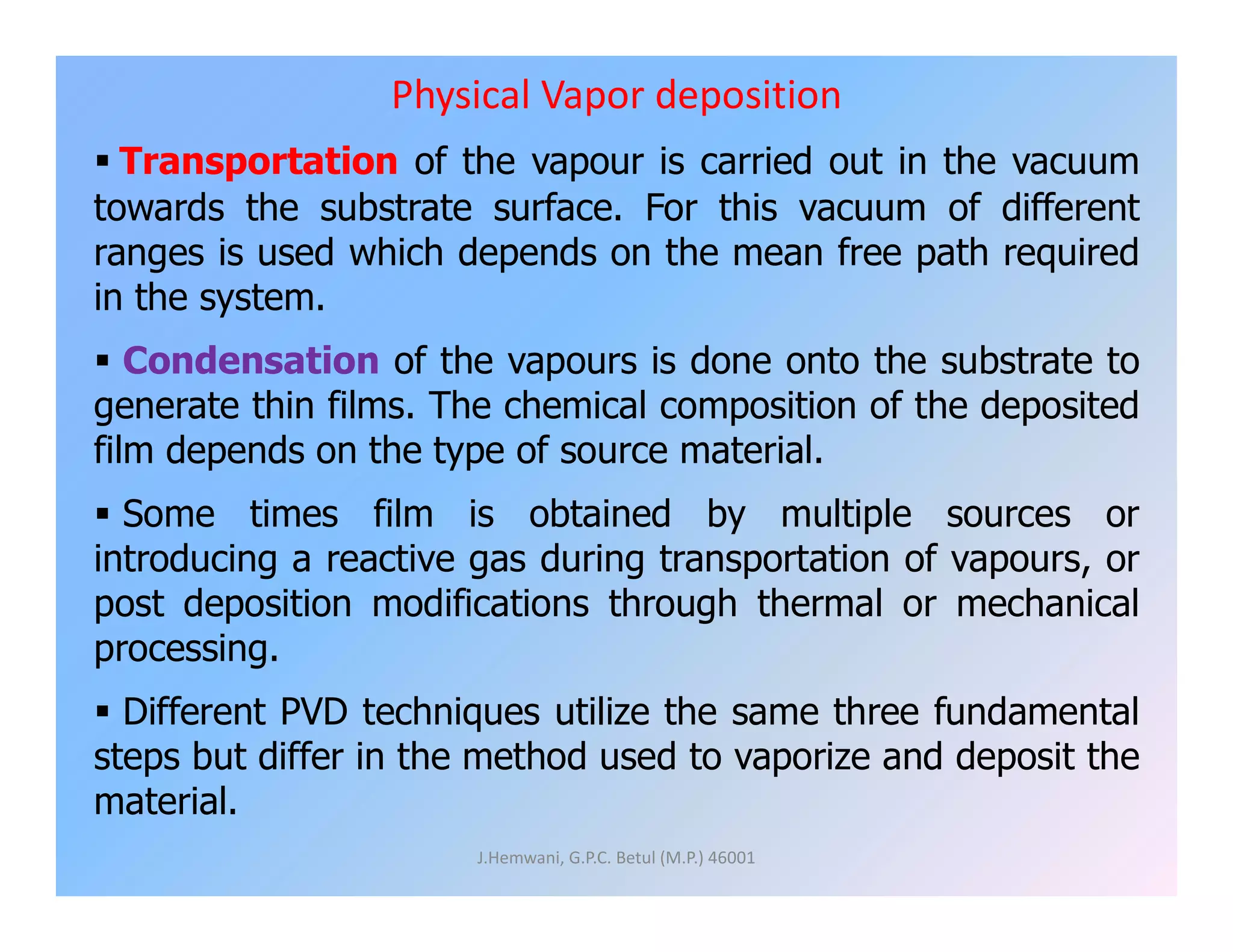 Physical Vapour Deposition (PVD) | PDF