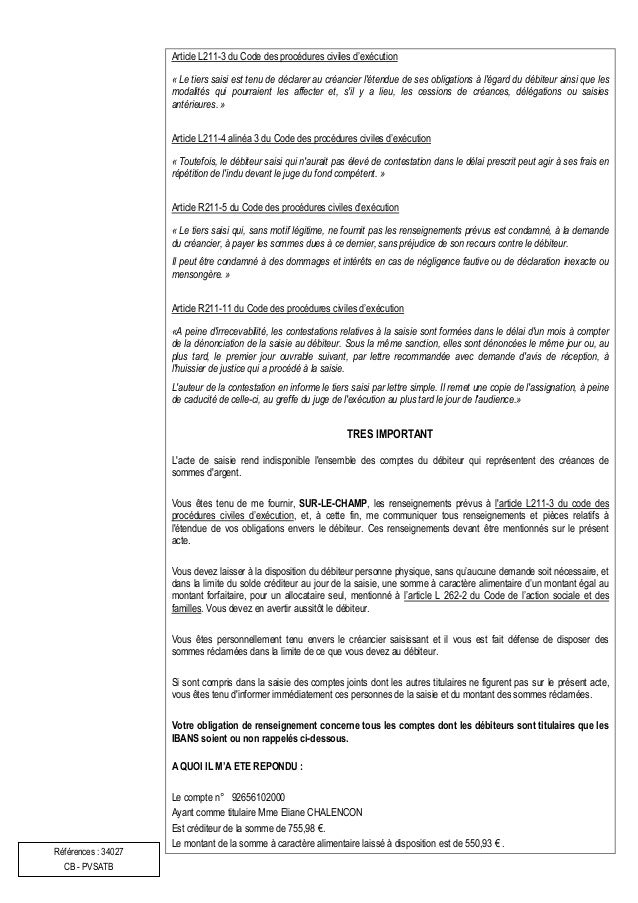 Pv de saisie attribution (banque)