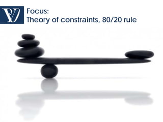 Focus:
        Theory of constraints, 80/20 rule




© Project Value Delivery, 2012
www.ProjectValueDelivery.com                75
 