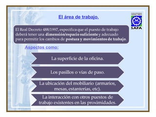 El área de trabajo. Aspectos como: 