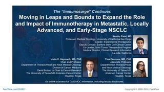 The “Immunosurge” Continues: Moving in Leaps and Bounds to Expand the Role and Impact of Immunotherapy in Metastatic, Locally Advanced, and Early-Stage NSCLC