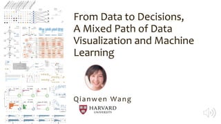 From Data to Decisions,
A Mixed Path of Data
Visualization and Machine
Learning
Qianwen Wang
Hypothesis
p-value
thr:0.05
Model
Results
R(M, D)
R(M, D+)
R(M+, D)
R(M+, D+)
0.7405
0.5232
0.2961
0.8705
0.030
R(M, D+)<R(M, D)
0.000
R(M+, D)<R(M, D)
0.002
R(M+, D+)>R(M, D)
0.006
R(M+, D+)>R(M, D+)
0.048
R(M+, D)<R(M, D+)
0.000
R(M+, D+)>R(M+, D)
H1 H2 H3 H4 H5 H6 H7 H8 H9 H10 H11 H12
T
h
e
c
o
n
c
e
p
t
is
u
s
e
f
u
l
t
o
M
+
a
n
d
w
o
u
ld
b
e
u
s
e
f
u
l
t
o
M
T
h
e
c
o
n
c
e
p
t
is
h
a
r
m
f
u
l
t
o
M
+
a
n
d
w
o
u
ld
b
e
h
a
r
m
f
u
l
t
o
M
M
h
a
s
a
lr
e
a
d
y
le
a
r
n
e
d
t
h
e
M
+
h
a
s
le
a
r
n
e
d
t
h
e
T
h
e
e
x
t
r
a
in
f
o
r
m
a
t
io
n
in
D
+
h
a
s
a
p
o
s
it
iv
e
e
f
f
e
c
t
o
n
M
T
h
e
e
x
t
r
a
in
f
o
r
m
a
t
io
n
in
D
+
h
a
s
a
n
e
g
a
t
iv
e
e
f
f
e
c
t
o
n
M
T
h
e
e
x
t
r
a
in
f
o
r
m
a
t
io
n
in
D
+
h
a
s
a
p
o
s
it
iv
e
e
f
f
e
c
t
o
n
M
+
T
h
e
e
x
t
r
a
in
f
o
r
m
a
t
io
n
in
D
+
h
a
s
a
n
e
g
a
t
iv
e
e
f
f
e
c
t
o
n
M
+
L
e
a
n
in
g
w
it
h
D
m
+
a
f
f
e
c
t
s
t
h
e
e
x
t
r
a
p
a
r
t
o
f
M
+
p
o
s
it
iv
e
ly
L
e
a
n
in
g
w
it
h
D
m
+
a
f
f
e
c
t
s
t
h
e
e
x
t
r
a
p
a
r
t
o
f
M
+
n
e
g
a
t
iv
e
ly
L
e
a
n
in
g
w
it
h
D
m
+
a
f
f
e
c
t
s
t
h
e
M
p
a
r
t
o
f
M
+
p
o
s
it
iv
e
ly
L
e
a
n
in
g
w
it
h
D
m
+
a
f
f
e
c
t
s
t
h
e
M
p
a
r
t
o
f
M
+
n
e
g
a
t
iv
e
ly
T
h
e
c
o
n
c
e
p
t
is
u
s
e
f
u
l
t
o
M
+
 