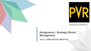 Assignment – Strategic Brand
Management
Arun J | MBA:2018-20 | MB181122
LogoType
Experience the Difference
 