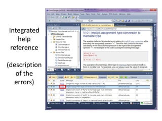 Integrated
    help
 reference

(description
   of the
  errors)
 