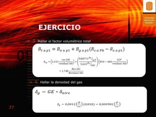 EJERCICIO
     > 5   Hallar el factor volumétrico total




     > 6 Hallar la densidad del gas




27
 