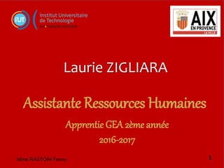 Laurie ZIGLIARA
1Mme RASTOIN Fanny
Apprentie GEA 2ème année
2016-2017
Assistante Ressources Humaines
 