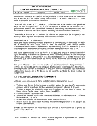 PW-HSEQ-M-02 Manual de Operación Planta de Tratamiento de Agua Potable ...