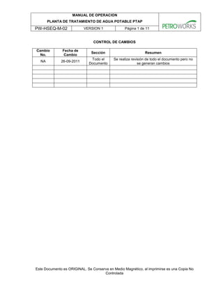PW-HSEQ-M-02 Manual de Operación Planta de Tratamiento de Agua Potable ...