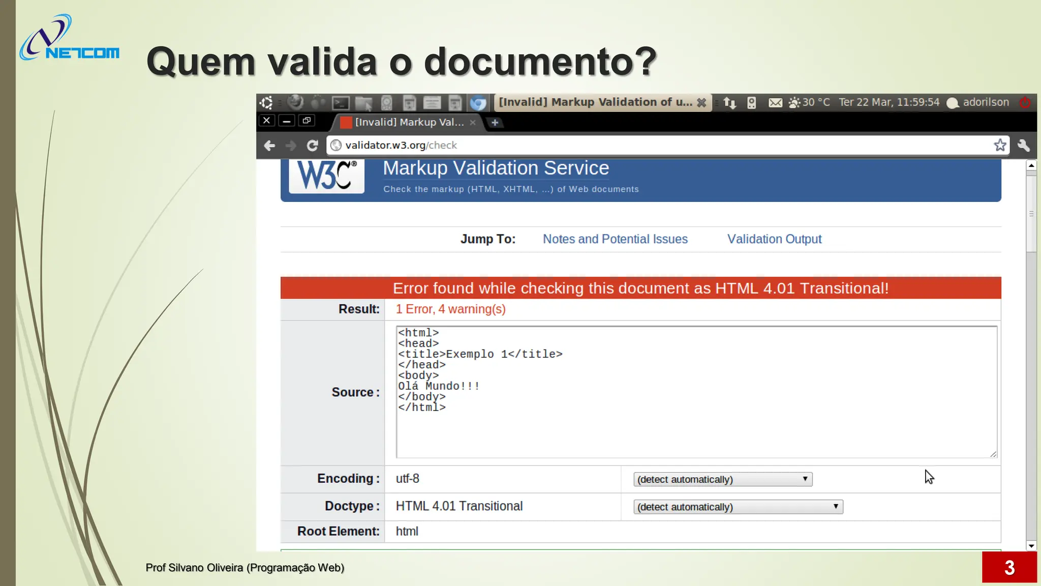Quem valida o documento?
Prof Silvano Oliveira (Programação Web) 3
 