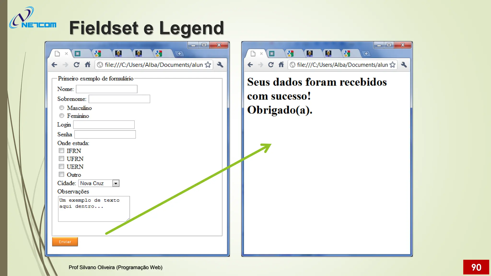 Fieldset e Legend
Prof Silvano Oliveira (Programação Web) 90
 