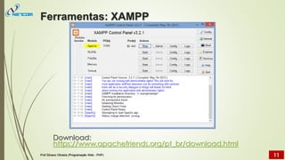 Download:
https://www.apachefriends.org/pt_br/download.html
Ferramentas: XAMPP
Prof Silvano Oliveira (Programação Web - PHP) 11
 