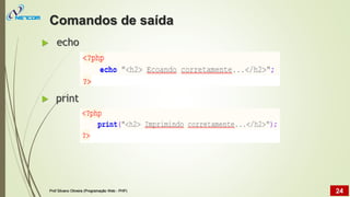  echo
 print
Comandos de saída
Prof Silvano Oliveira (Programação Web - PHP) 24
 