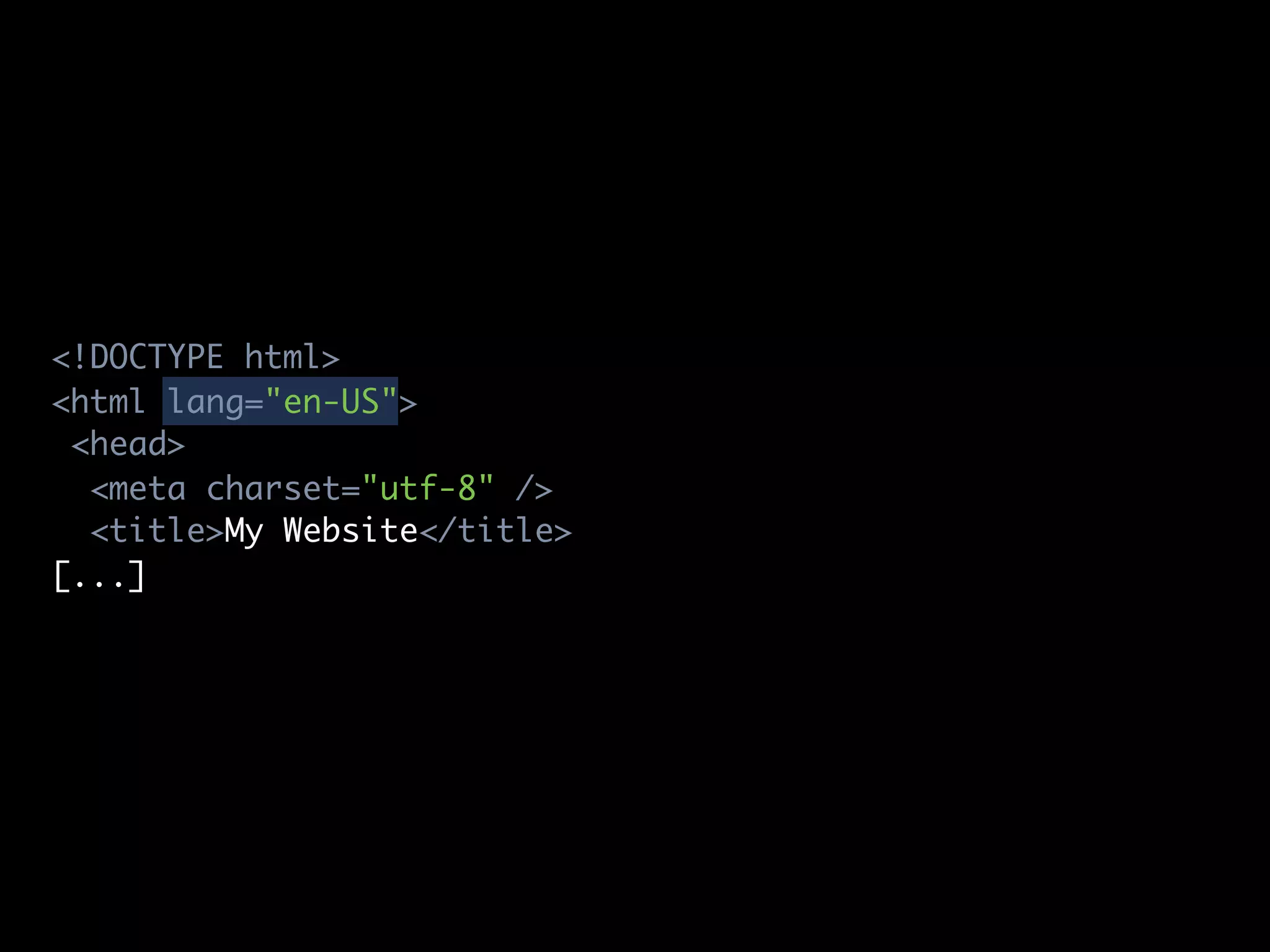 <!DOCTYPE html>
<html lang="en-US">
 <head>
  <meta charset="utf-8" />
  <title>My Website</title>
[...]
 