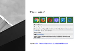 Browser Support
Source - https://jakearchibald.github.io/isserviceworkerready/
 