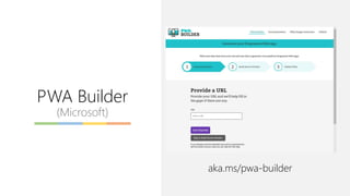 PWA Builder
(Microsoft)
aka.ms/pwa-builder
 