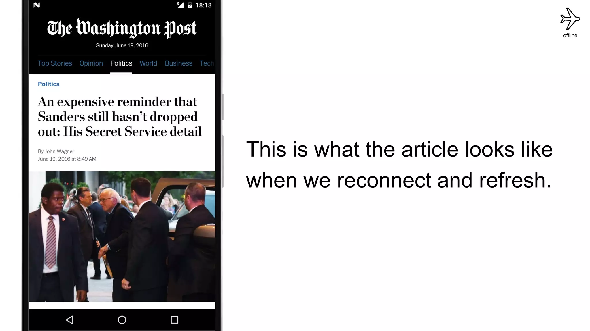 offline
This is what the article looks like
when we reconnect and refresh.
 