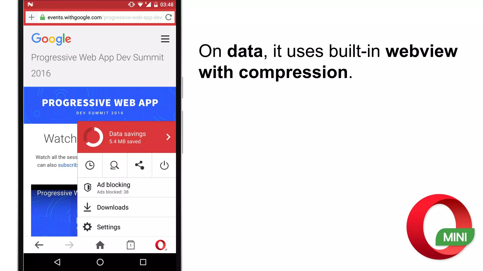 On data, it uses built-in webview
with compression.
 