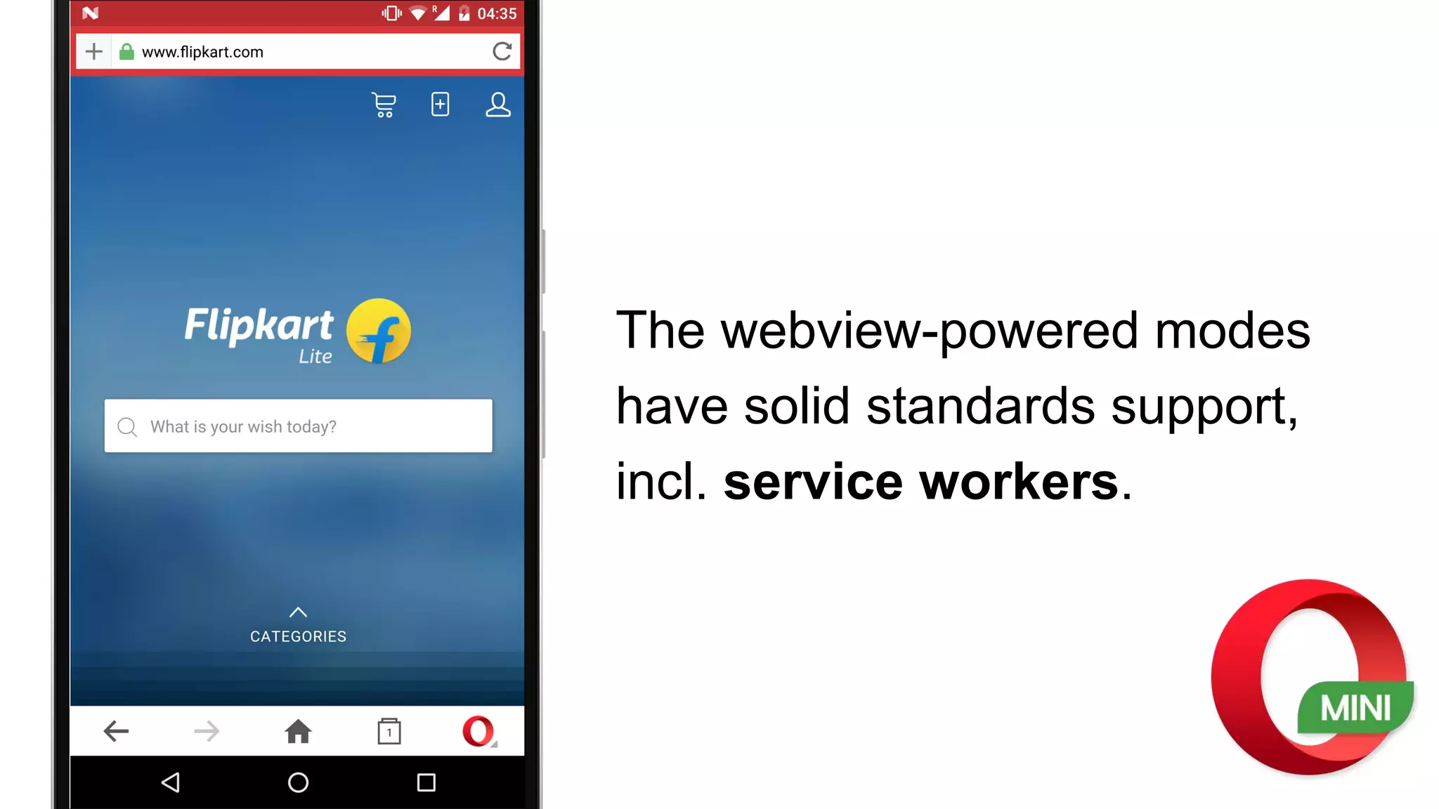 The webview-powered modes
have solid standards support,
incl. service workers.
 