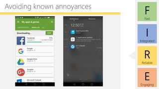 E
Engaging
F
Fast
I
Integrated
R
Reliable
Avoiding known annoyances
 