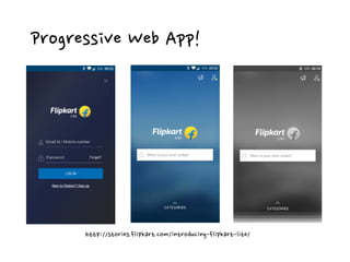 http://stories.flipkart.com/introducing-flipkart-lite/
Progressive Web App!
 