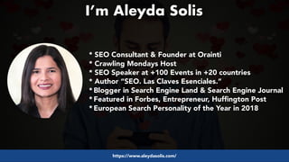 #pwaseo by @aleyda from #orainti at #applausebcn
I’m Aleyda Solis
* SEO Consultant & Founder at Orainti 
* Crawling Monday...