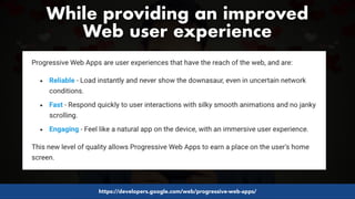 #pwaseo by @aleyda from #orainti at #applausebcn
While providing an improved  
Web user experience
https://developers.goog...