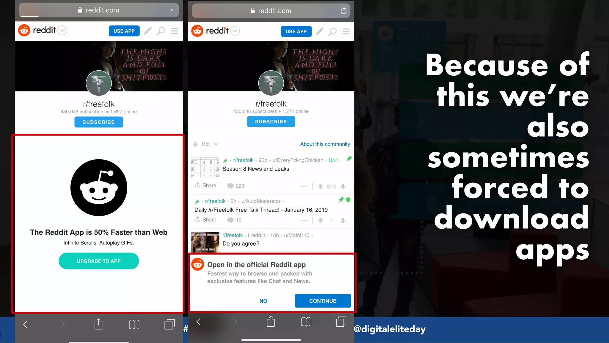 #pwaseo by @aleyda from #orainti at @digitaleliteday!
Because of
this we’re
also
sometimes
forced to
download
apps
 