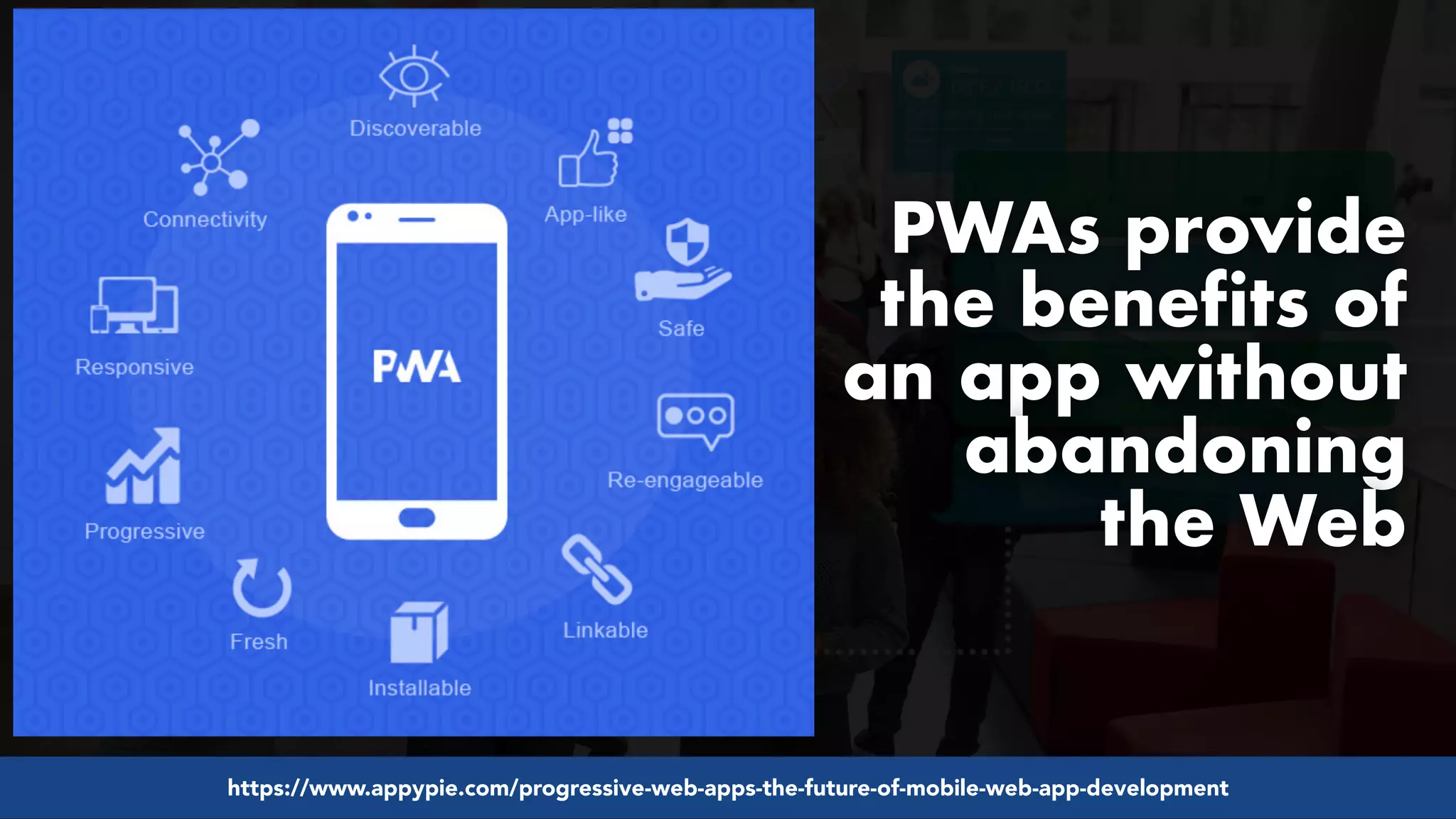 #pwaseo by @aleyda from #orainti at @digitaleliteday!
https://www.appypie.com/progressive-web-apps-the-future-of-mobile-web-app-development
PWAs provide
the benefits of
an app without
abandoning
the Web
 