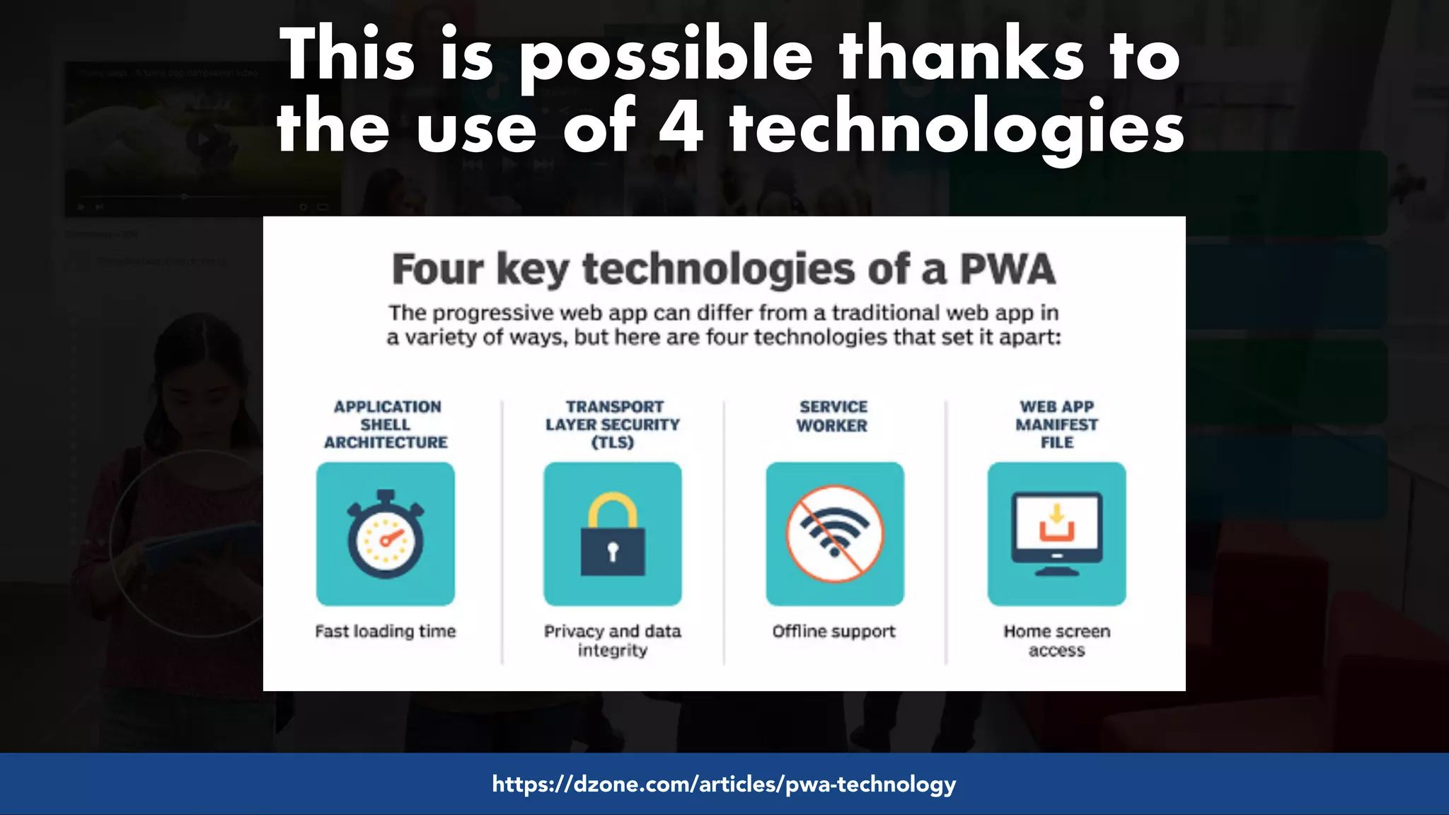#pwaseo by @aleyda from #orainti at @digitaleliteday!
This is possible thanks to  
the use of 4 technologies
https://dzone.com/articles/pwa-technology
 