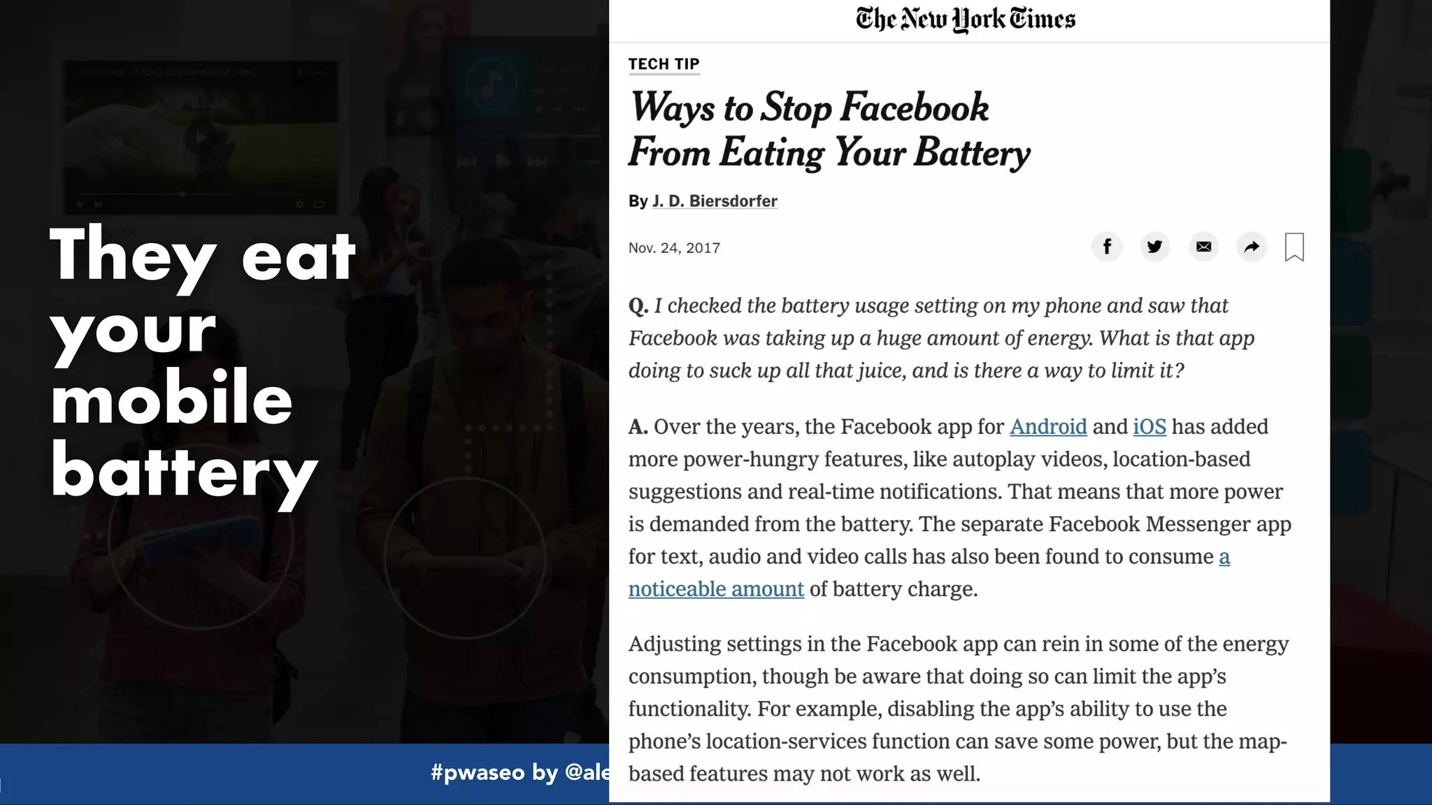 #pwaseo by @aleyda from #orainti at @digitaleliteday!
They eat
your
mobile
battery
 