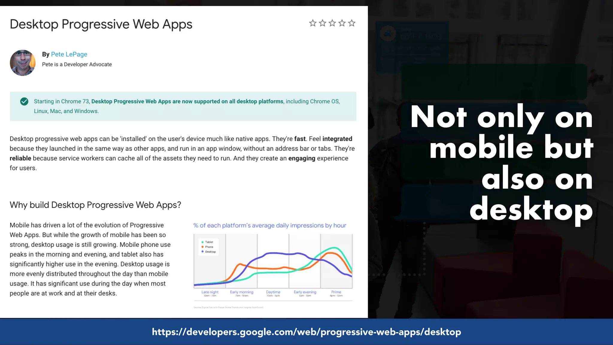 #pwaseo by @aleyda from #orainti at @digitaleliteday!
https://developers.google.com/web/progressive-web-apps/desktop
Not only on
mobile but
also on
desktop
 