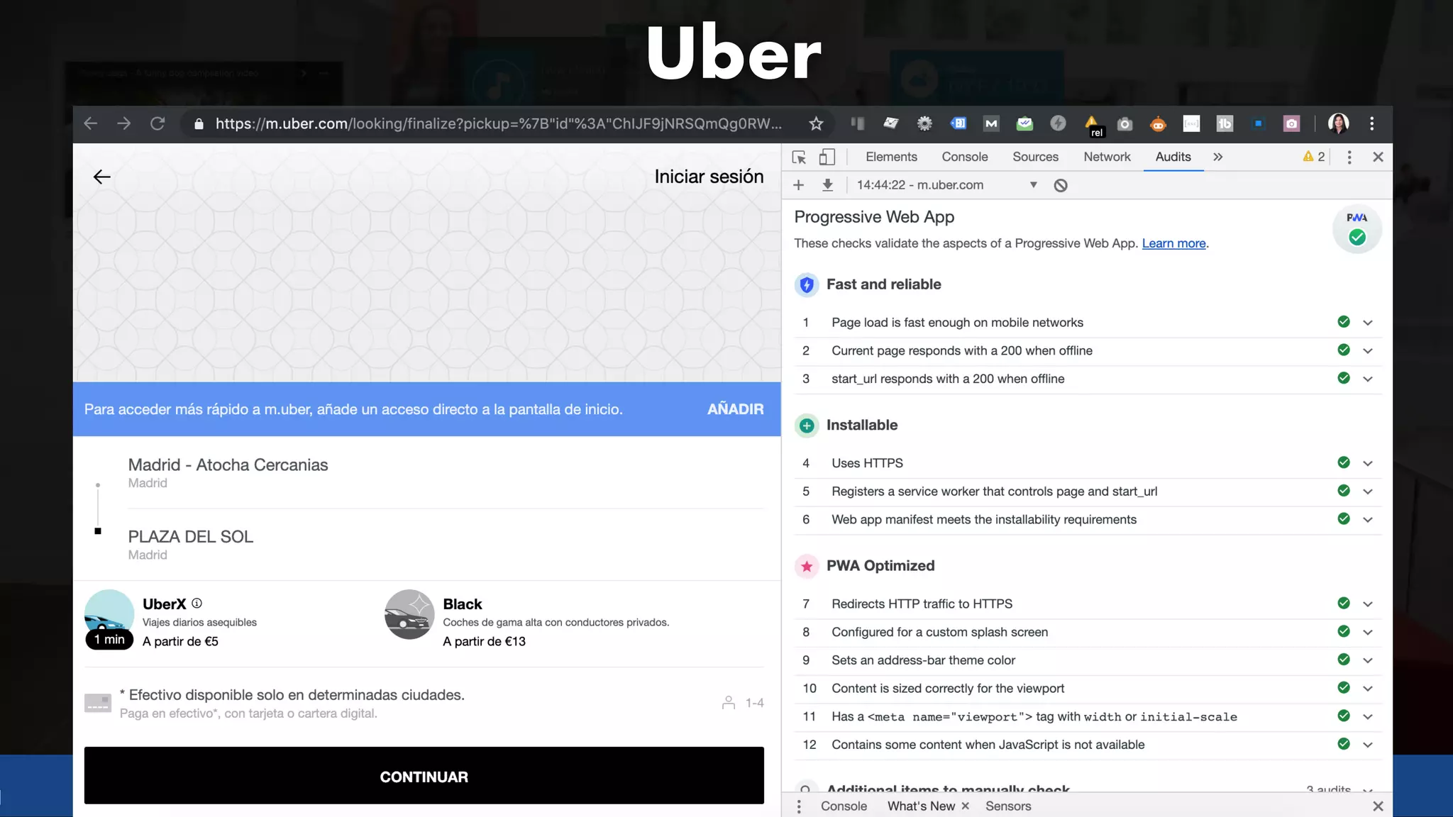 #pwaseo by @aleyda from #orainti at @digitaleliteday!
Uber
 